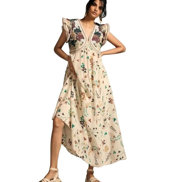 Anthropologie Printed V-Neck Maxi Dress Size 6 / 18.5 PTP New w/ Tag MSRP $198 - Picture 2 of 16
